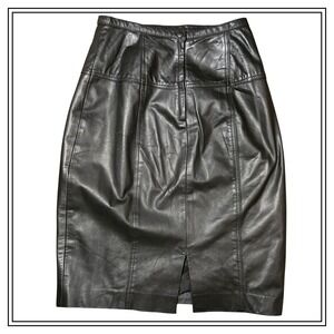 Vintage Black Leather Chaus Skirt 14x25in Chaus Size 10 Chic Made In Uruguay‎